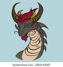 Dragon vector hand drown colored illustration isolated. japanese dragon. Tatoo sign. symbol of chinese new year. animal.  reptilian legendary creature.  mythological animal. logo design 