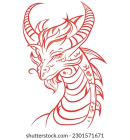 Dragon vector hand drown illustration isolated. japanese dragon. Tatoo sign. symbol of chinese new year. animal.  reptilian legendary creature.  mythological animal. logo design 