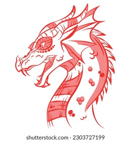 Dragon vector hand drown illustration isolated. japanese dragon. Tatoo sign. symbol of chinese new year. animal.  reptilian legendary creature.  mythological animal. logo design 