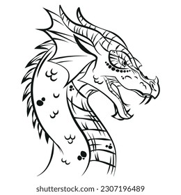 Dragon vector hand drown illustration isolated. japanese dragon. Tattoo sign. symbol of chinese new year. animal.  reptilian legendary creature.  mythological animal. logo design 