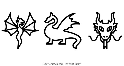 Dragon Vector Icon Collection. Dragon Silhouette. Dragon Zodiac.