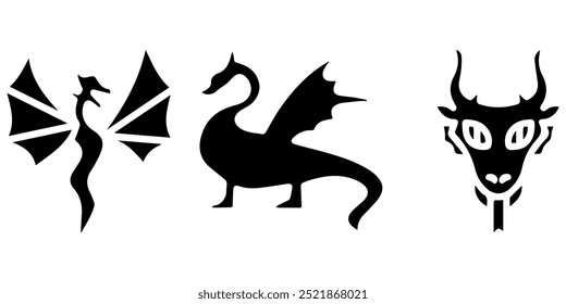 Dragon Vector Icon Collection. Dragon Silhouette. Dragon Zodiac.