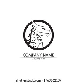 Plantilla de logotipo de diseño de ilustración de icono del vector Dragon