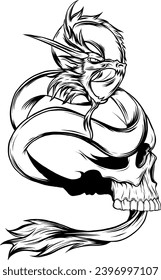 dragon vector illustration in Black and white