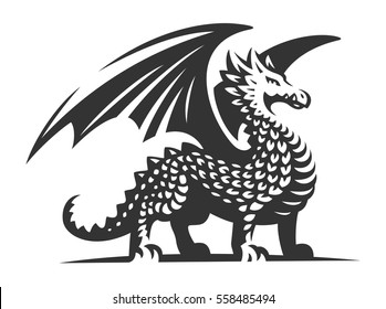 Dragon vector illustration, emblem design on white background.