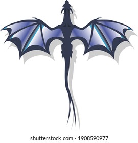 dragon, vector illustration, icon, in blue tone on white background