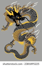 The Dragon. Vector illustration in Japanese style. For clothing, t-shirts, textiles, fashion design.  Vector.