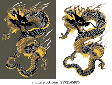 The Dragon. Vector illustration in Japanese style. For clothing, t-shirts, textiles, fashion design.  Vector.