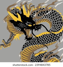 El Dragón. Ilustración vectorial al estilo japonés. Para ropa, camisetas, textiles, diseño de moda.  Vector.