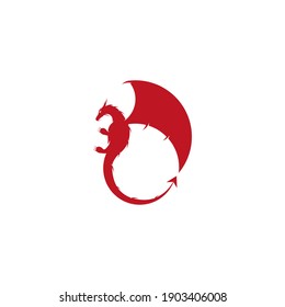 dragon vector illustration with red color for icon, symbol or logo. dragon logo template. great for business identity. dragon logo flat