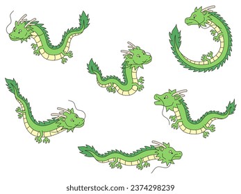 Dragon vector illustration set. Year of the Dragon, New Year's cards, 2024 New Year materials
