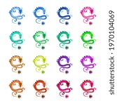 Dragon, vector image. A powerful symbol of well-being. Set of multi-colored dragons.