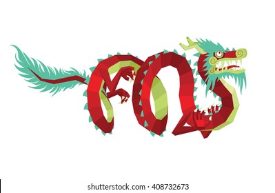 Dragon Vector. Legendary Creature in Chinese Mythology - Colorful Asian Dragon in Mixed Style Isolated on a White Background. Vector Illustration of Modern Polygonal Chinese Dragon for Your Design.