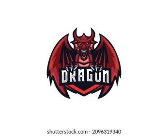 Dragon Vector Logo. Angry Dragon Head emblem, Gaming, e sport, Badge, game, Sport Team, wild mascot illustration. editable eps isolated animal