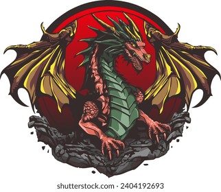 Dragon vector logo illustration with wings