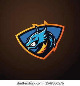 Dragon vector logo template. Dragon sport gaming mascot logo template. Mythological animals dragon sport. esport gaming mascot logo template for team