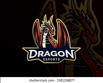 Dragon vector logo template. Dragon sport gaming mascot logo template. Mythological animals dragon sport. esport gaming mascot logo template for team