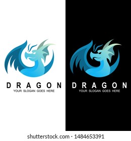 Dragon - vector logo/icon illustration mascot, monster logo with dragon design, blue icon