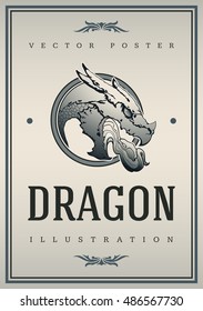 Dragon. Vector monochrome poster