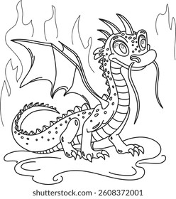 dragon vector outline drawing in cartoon style