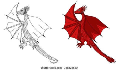 Dragon vector red cartoon colored illustration sketch 