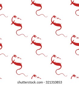 dragon vector seamless pattern. red on white. freehand drawing