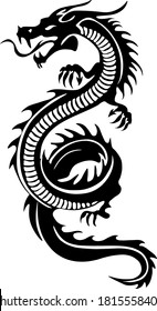 DRAGON vector silhouette illustration in black color