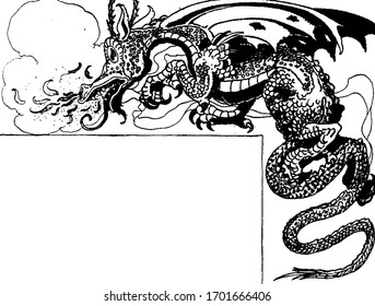 Dragon, vintage line drawing or engraving illustration