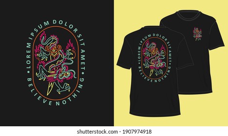 dragon vintage neon outline design for t-shirt 