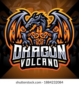 Dragon volcano esport mascot logo design