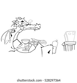 dragão assistindo desenho animado tv