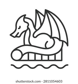 Dragon water park attraction icon in line design. dragon water park attraction, water attraction, amusement park on white background vector. Editable stroke icon.