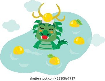 A dragon which takes citron hot water in the winter solstice, vector illustration.