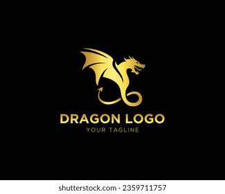 Modelo de icono vectorial de diseño de logotipo de forma alada Dragon.
