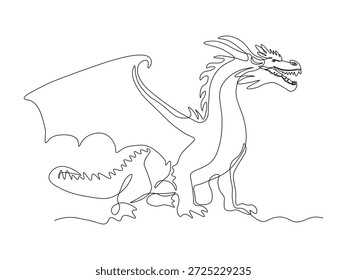 dragão com asas, abstrato contínuo uma linha arte mão desenho esboço logotipo no fundo branco