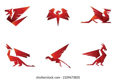 logotipo del juego de alas de dragón y conjunto de iconos