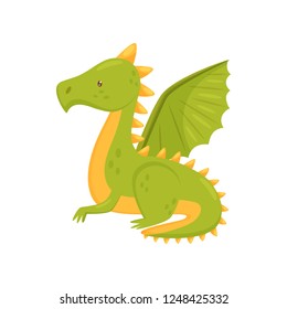Dragon with wings, mythical fairy tale creature vector Illustration on a white background
