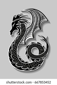 Dragon with wings, mythological creature. Vector illustration.