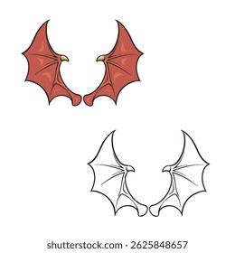 dragon wings vector illustration. Drawing with line art. 