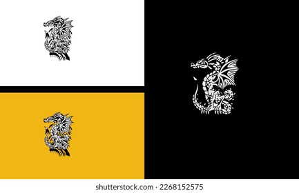 dragon with wings vector illustration outline art flat design