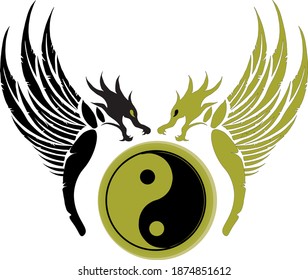 dragon and wings ying yang