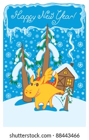dragon in winter landscape