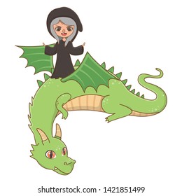 Dragon and witch of fairytale design vector illustration