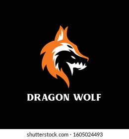 Dragon and wolf animal illustration negative space modern, logo vector for company