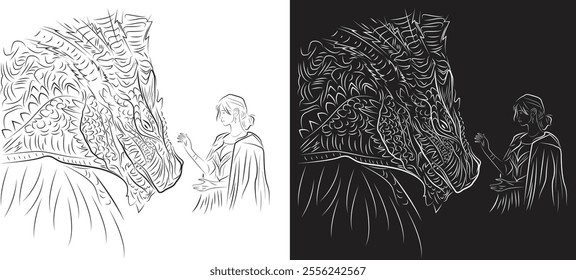 dragon and women vector illustration .