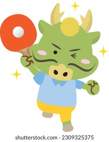 A dragon in the Year of the Dragon happily playing table tennis