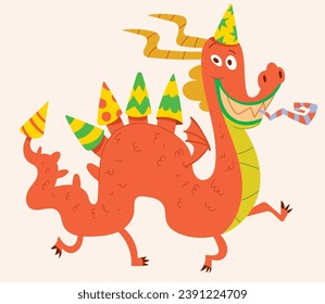 Dragon year. Happy New Year. Colorful cartoon character. Funny vector illustration. Isolated on white background