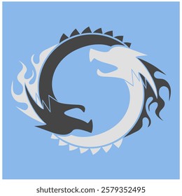 dragon yin yang curve blue background