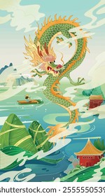 Dragon in Zongzi Festival ancient poster