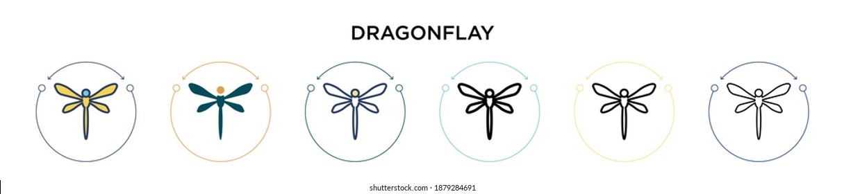 Dragonflay icon in filled, thin line, outline and stroke style. Vector illustration of two colored and black dragonflay vector icons designs can be used for mobile, ui, web